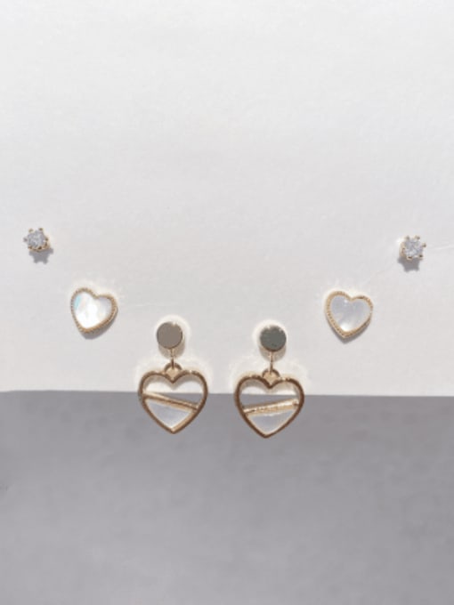 ZRUI Brass Shell Fashion Cute Heart-Shaped Three-piece Set  Stud Earring 1