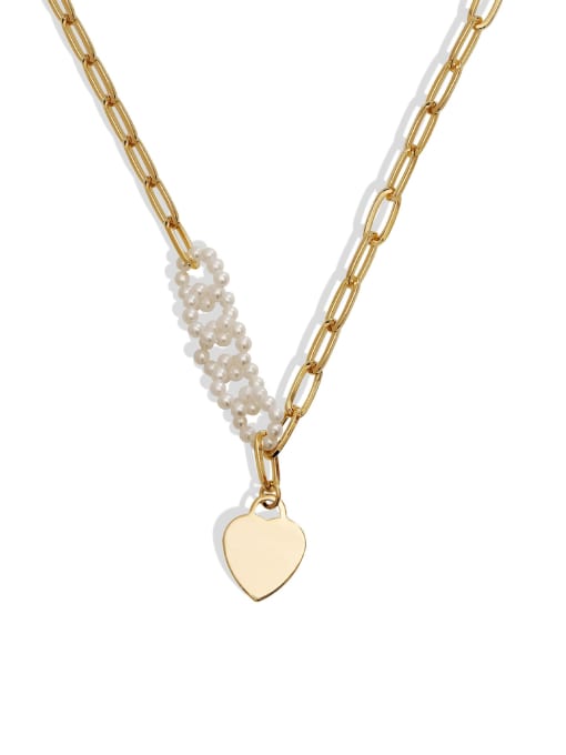 HYACINTH Brass Imitation Pearl Heart Minimalist Trend Korean Fashion Necklace 0
