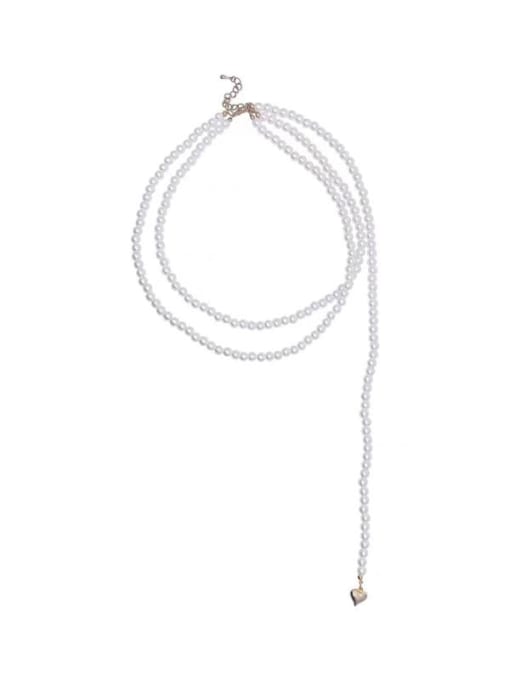 ZRUI Imitation Pearl Heart Vintage Multi Strand Necklace 0