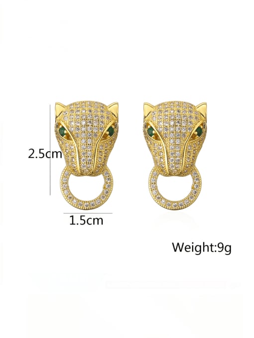 AOG Brass Cubic Zirconia Animal  Leopard head Vintage Stud Earring 1