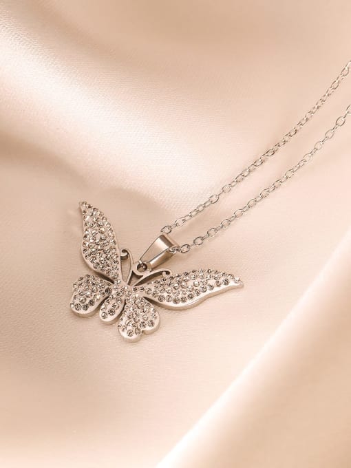 AOG Titanium Steel Cubic Zirconia Butterfly Dainty Necklace 2