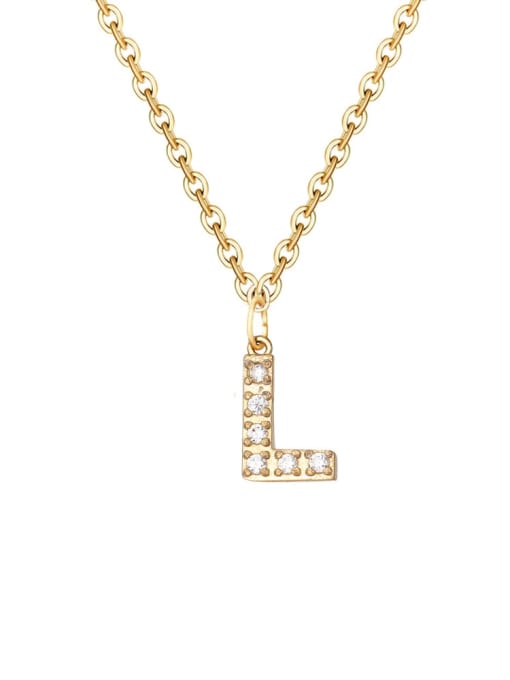 L 14 K gold Stainless steel Cubic Zirconia Letter Minimalist Necklace