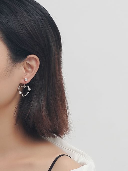 HYACINTH Brass Imitation Pearl Heart Vintage Drop Trend Korean Fashion Earring 2
