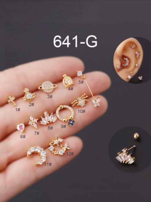 gold Brass Cubic Zirconia Moon Cute Single Earring(Single Only One)