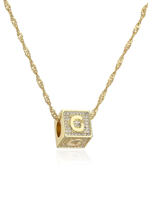 22375 G Brass Cubic Zirconia Square Hip Hop Letter Pendant Necklace