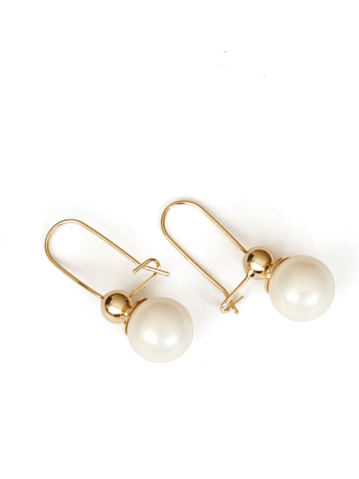White Pearl Brass Bead Geometric Ethnic Drop Earring