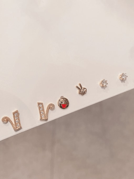 ZRUI Brass Cubic Zirconia Letter Cute Set  Stud Earring 0