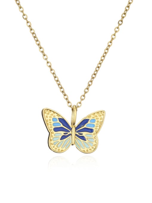 21246 Brass Rhinestone Enamel Butterfly Pendant Necklace