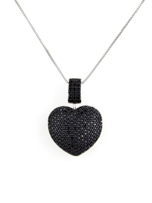 Platinum Plated Black zirconium Brass Rhinestone Heart Dainty   Pendant Necklace
