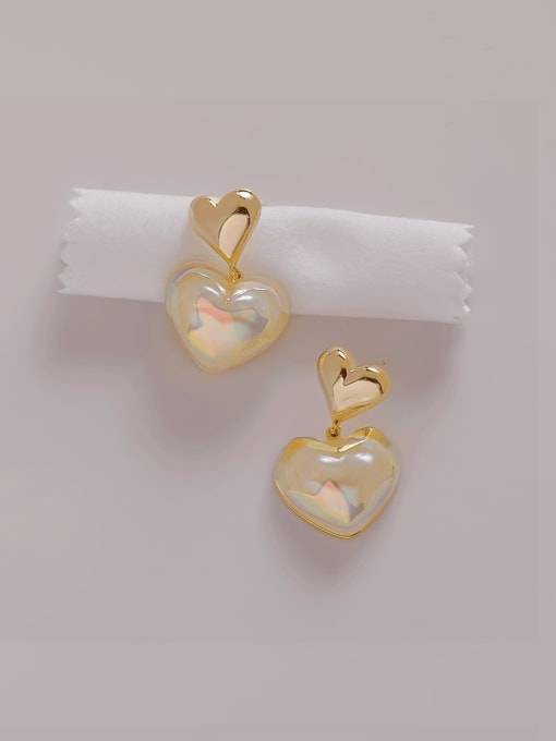 14K gold Brass Imitation Pearl Heart Minimalist Drop Earring