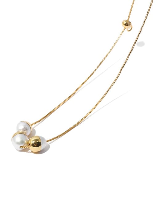 TINGS Brass Imitation Pearl Geometric Vintage Necklace