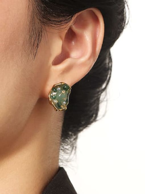 TINGS Brass Imitation Pearl Irregular Vintage Stud Earring 1