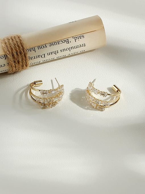 14K gold Copper Rhinestone Geometric Minimalist Stud Trend Korean Fashion Earring