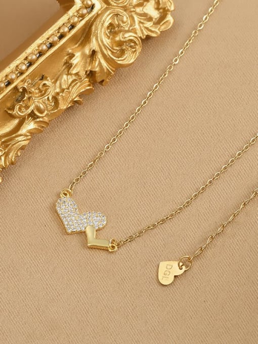 Gold XL62497 Brass Cubic Zirconia Heart Dainty Necklace