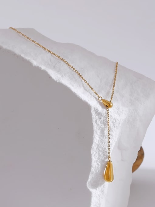 HYACINTH Brass Water Drop Minimalist Lariat Necklace 1
