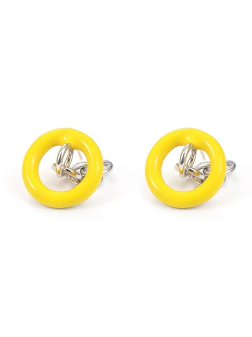 yellow Brass Enamel Geometric Minimalist Stud Earring