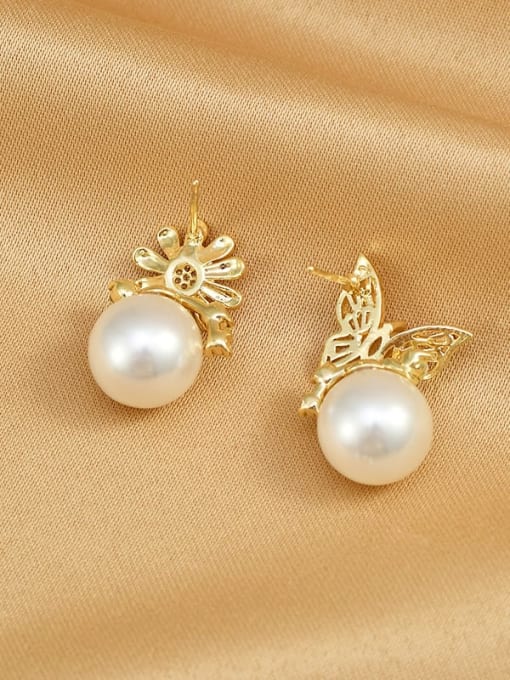 YOUH Brass Imitation Pearl Enamel Flower Dainty Stud Earring 1
