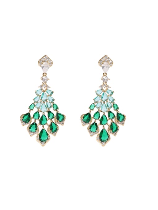 green Brass Cubic Zirconia Leaf Luxury Cluster Earring