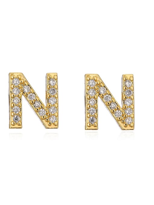 N Brass Cubic Zirconia Letter Minimalist Stud Earring