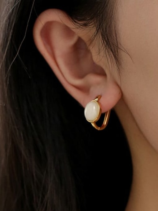 Five Color Brass Natural Stone Geometric Minimalist Huggie Earring 1