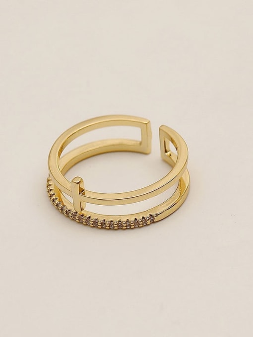 14k Gold Brass Cubic Zirconia Geometric Minimalist Stackable Fashion Ring