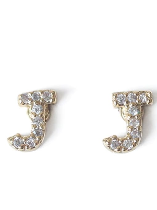 J Brass Cubic Zirconia Letter Minimalist Stud Earring