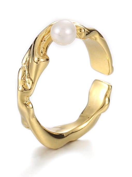 A pearl ring (adjustable) Brass Imitation Pearl Irregular Hip Hop Band Ring