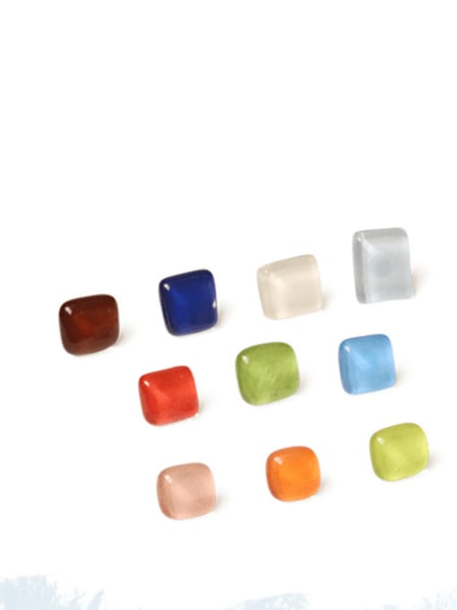 Translucent Brown Alloy Glass Stone Enamel Geometric Minimalist Stud Earring