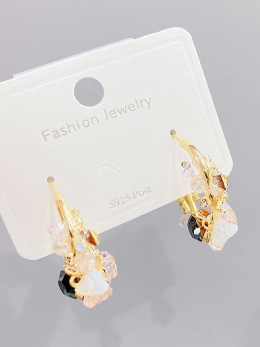 Gold E709 Brass Crystal Flower Dainty Stud Earring