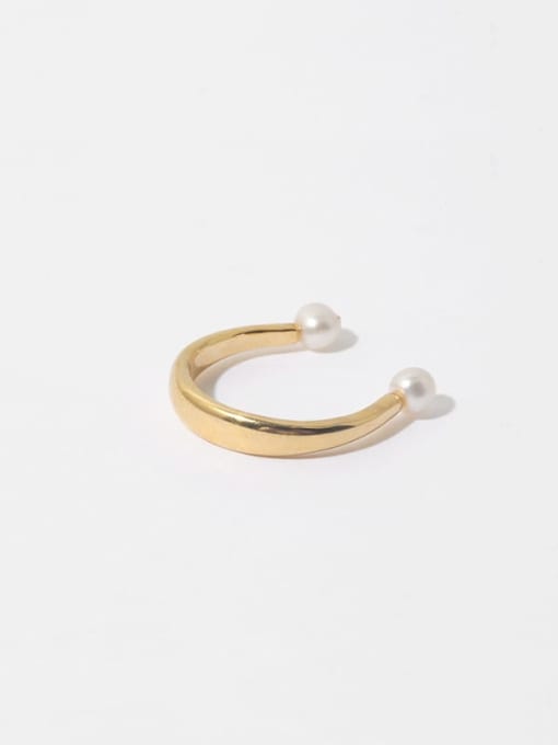 TINGS Brass Imitation Pearl Geometric Minimalist Band Ring 3