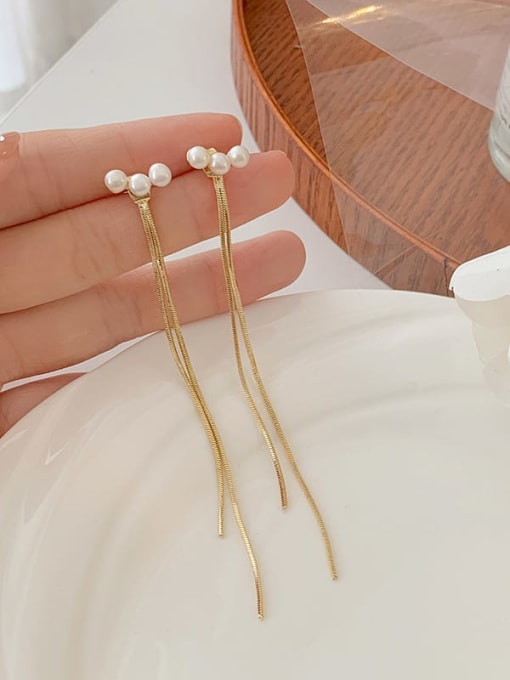 YOUH Brass Imitation Pearl Tassel Trend Threader Earring 2