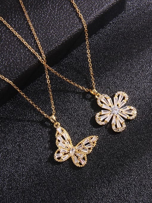 AOG Copper Cubic Zirconia Flower Butterfly  Trend Pendant Necklace 1
