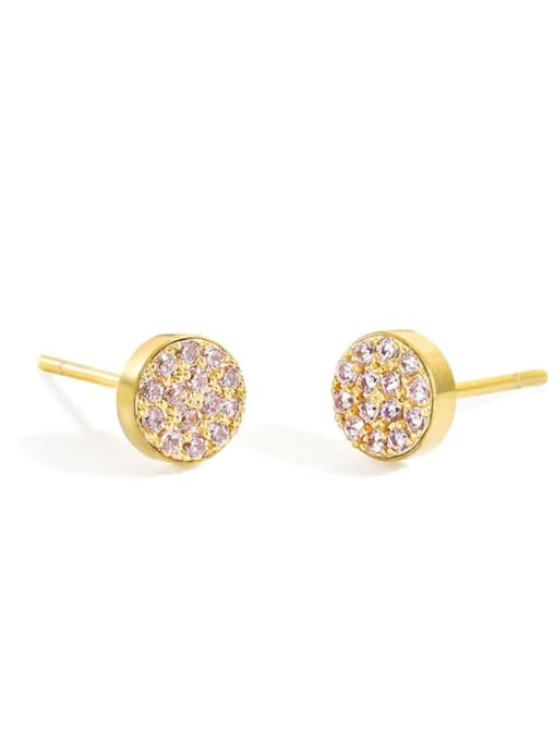 Gold +Pink Stainless steel Rhinestone Round Minimalist Stud Earring