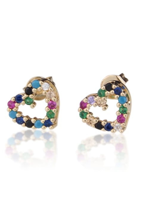 Color zirconium Brass Cubic Zirconia Heart Dainty Stud Earring