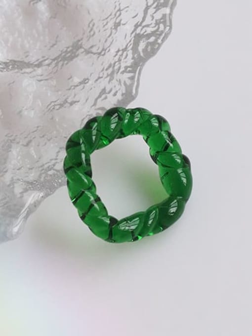Five Color Hand  Glass Green Twist  Square Minimalist Band Ring 0