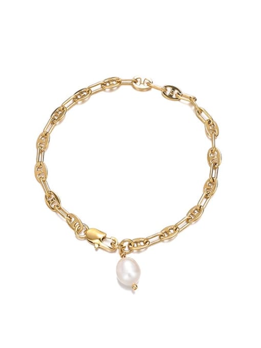 Five Color Brass Imitation Pearl Geometric Vintage Hollow Chain Link Bracelet 0