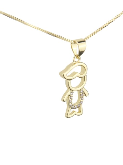 gold-plated Brass Cubic Zirconia  Cute boy Pendant  Necklace