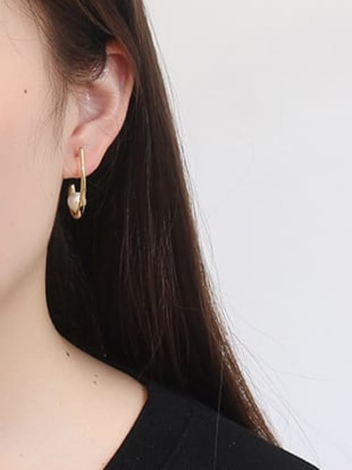 HYACINTH Copper Imitation Pearl Geometric Minimalist Hook Trend Korean Fashion Earring 1