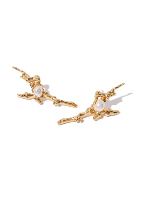pearl earrings Brass Freshwater Pearl Tree Vintage Stud Earring