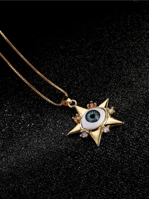 AOG Brass Rhinestone Enamel Evil Eye Vintage Five-pointed star Pendant Necklace 3