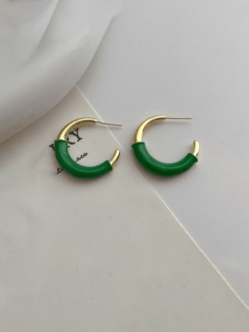 K160 green Brass Enamel Geometric Minimalist Stud Earring