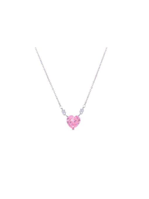 YOUH Brass Cubic Zirconia Pink Heart Dainty Necklace 0