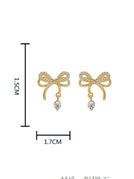 14k gold Brass Cubic Zirconia Bowknot Vintage Stud Earring