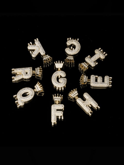 AOG Brass Cubic Zirconia Crown Hip Hop Letter Pendant Necklace 0