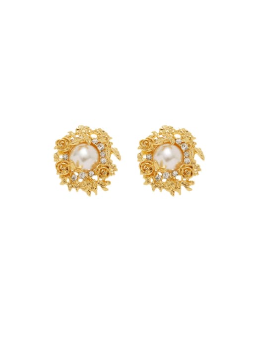 Five Color Brass Imitation Pearl Flower Vintage Stud Earring 2