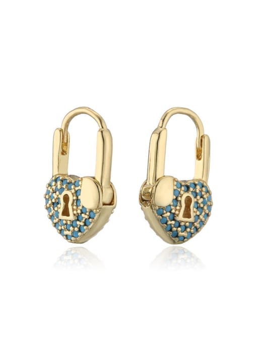 40647 Brass Rhinestone Heart Vintage Huggie Earring