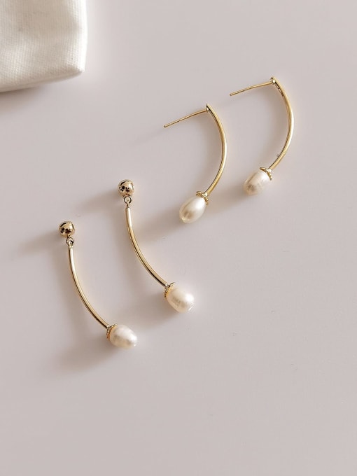 HYACINTH Brass Imitation Pearl Irregular Minimalist Drop Earring 3