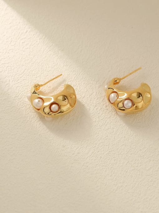 18K Gold Brass Imitation Pearl Geometric Vintage Stud Trend Korean Fashion Earring