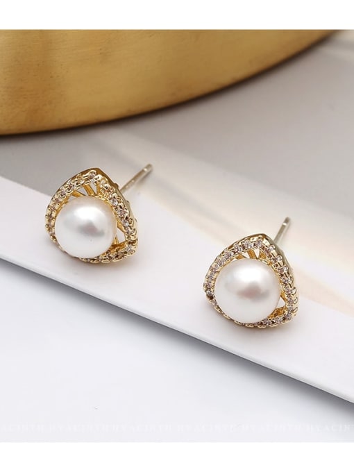 HYACINTH Copper Imitation Pearl Triangle Minimalist Stud Trend Korean Fashion Earring 2