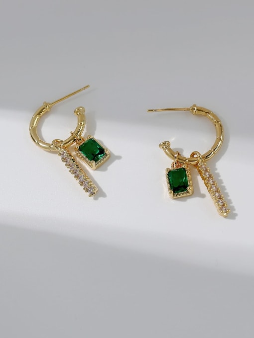 14k Gold Green zircon Brass Cubic Zirconia Geometric Vintage Drop Trend Korean Fashion Earring